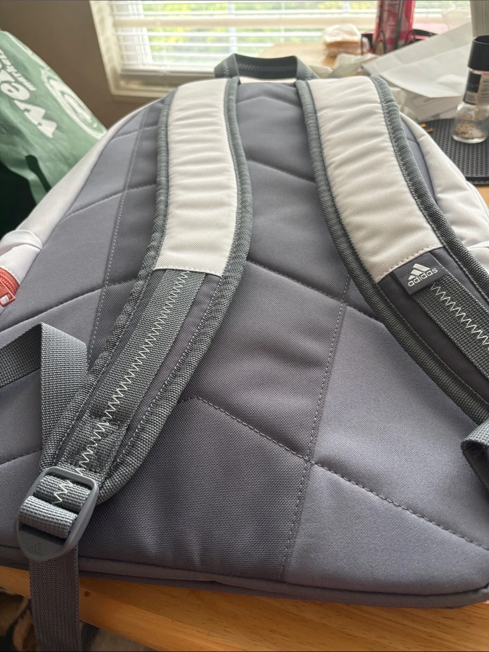 adidas White and Gray Backpack with Pink Zippers